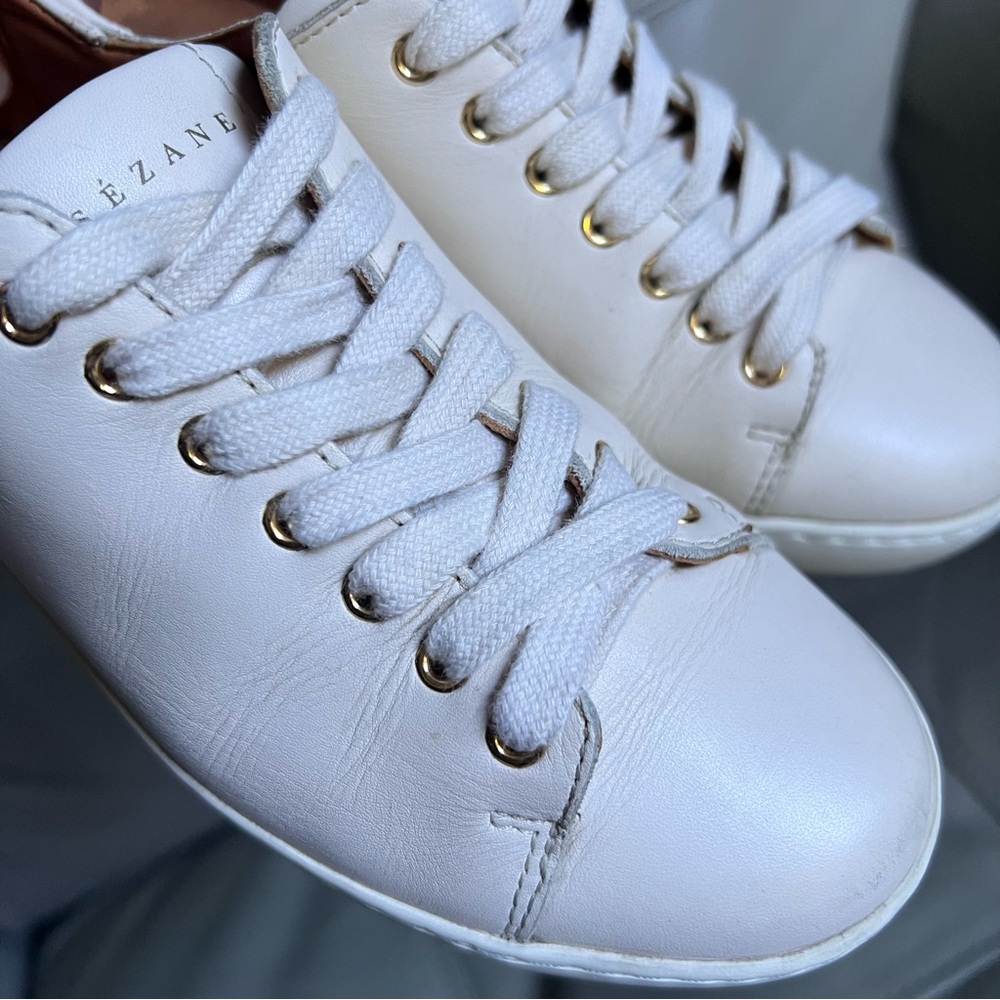 SEZANE Women’s Leather Sneakers EU 35 US Sz 5 Jack Trainers Beige Lace Up Chic - Picture 14 of 17